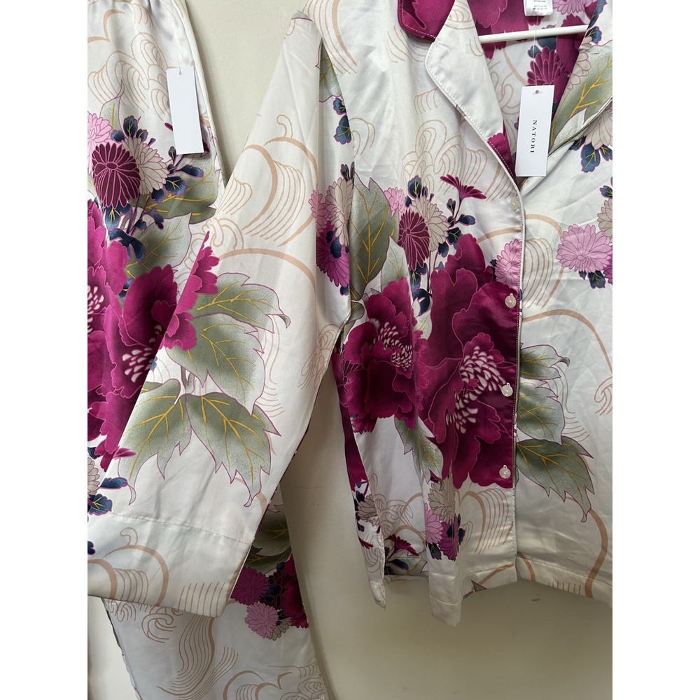NWT Natori Peony Blossom Satin Pajama Set L Luxury Floral Coquette Sleepwear - Picture 4 of 8
